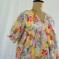 Yellow Floral Hakoba Flared Feeding Gown With Single Centre Invisible Zip | Free Size | 46" length