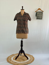 Black Printed Kantha Cotton Shirt Pyjama Set | Free Size |