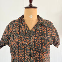 Black Printed Kantha Cotton Shirt Pyjama Set | Free Size |