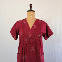 Maroon Floral Printed V-Neck Alfine Churidar Cut Nighty | Free Size | Chest Width 44″| Length 56″