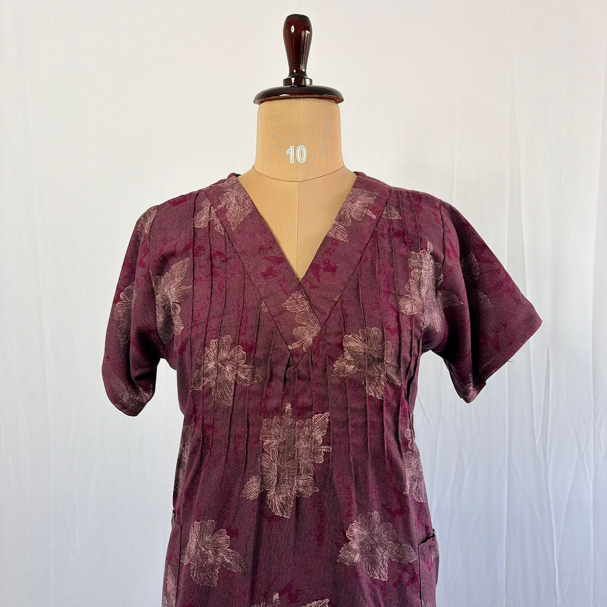Purple Floral Printed V-Neck Alfine Churidar Cut Nighty | Free Size | Chest Width 44″| Length 56″