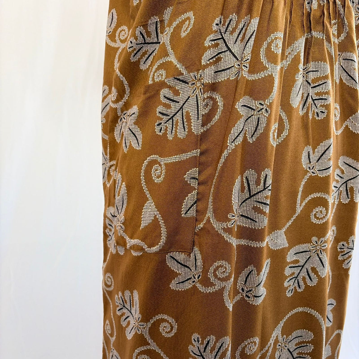 Brown Printed V-Neck Alfine Churidar Cut Nighty | Free Size | Chest Width 44″| Length 56″