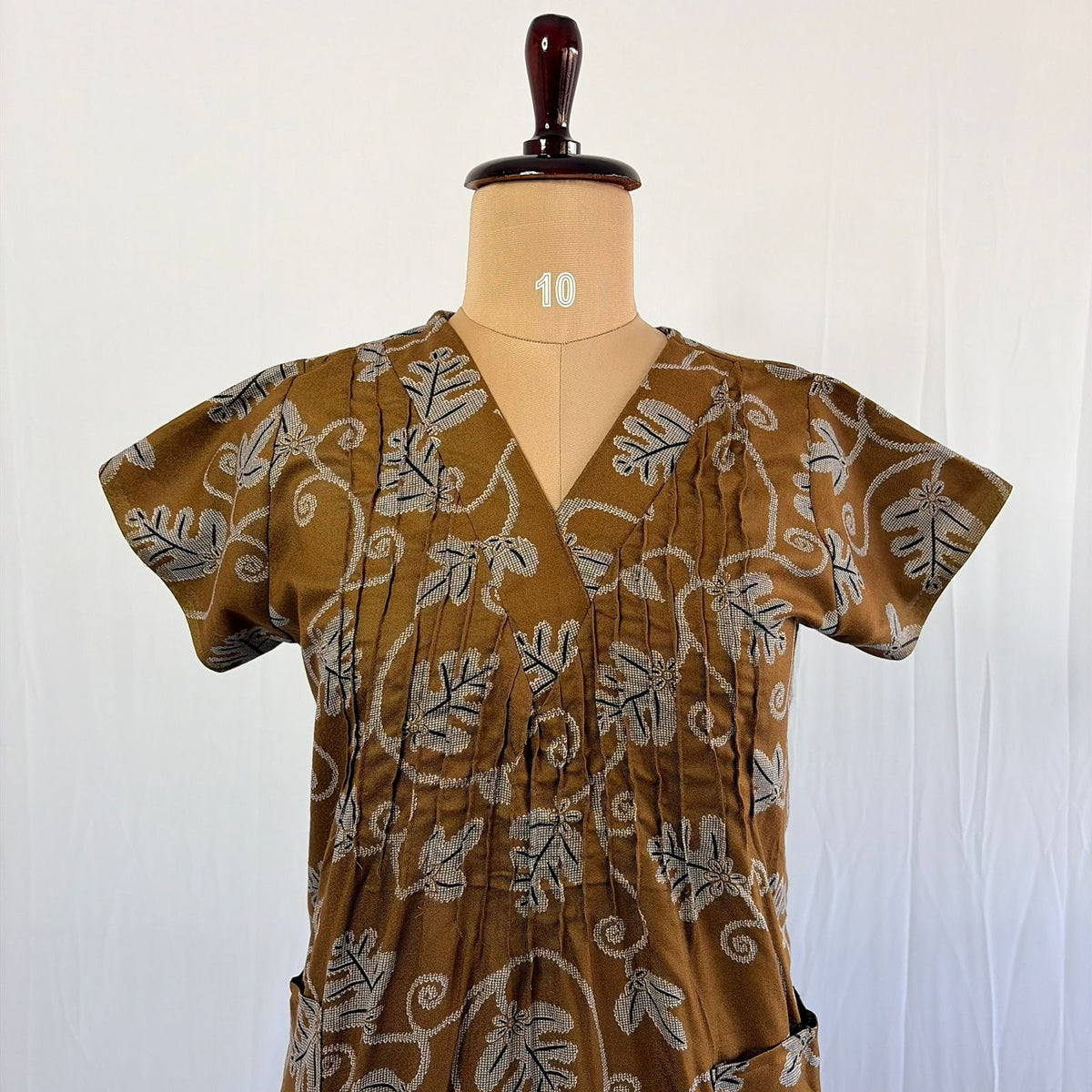 Brown Printed V-Neck Alfine Churidar Cut Nighty | Free Size | Chest Width 44″| Length 56″