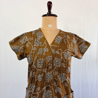 Brown Printed V-Neck Alfine Churidar Cut Nighty | Free Size | Chest Width 44″| Length 56″