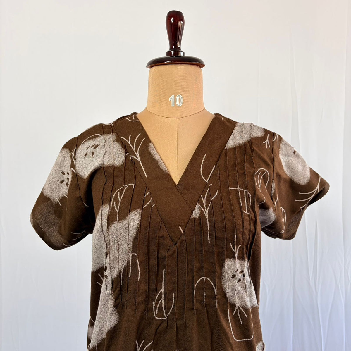 Brown And White Printed V-Neck Alfine Churidar Cut Nighty | Free Size | Chest Width 44″| Length 56″