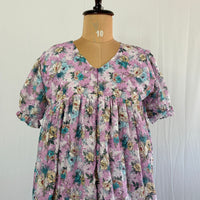 Lavender And Green Floral Hakoba Flared Feeding Gown With Single Centre Invisible Zip | Free Size | 46" length