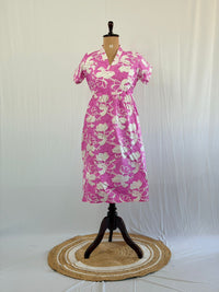 Pink Floral Printed Premium Cotton V Collar Neck Short Maternity Gown | Free Size |