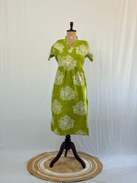 Green Floral Printed Premium Cotton V Collar Neck Short Maternity Gown | Free Size |
