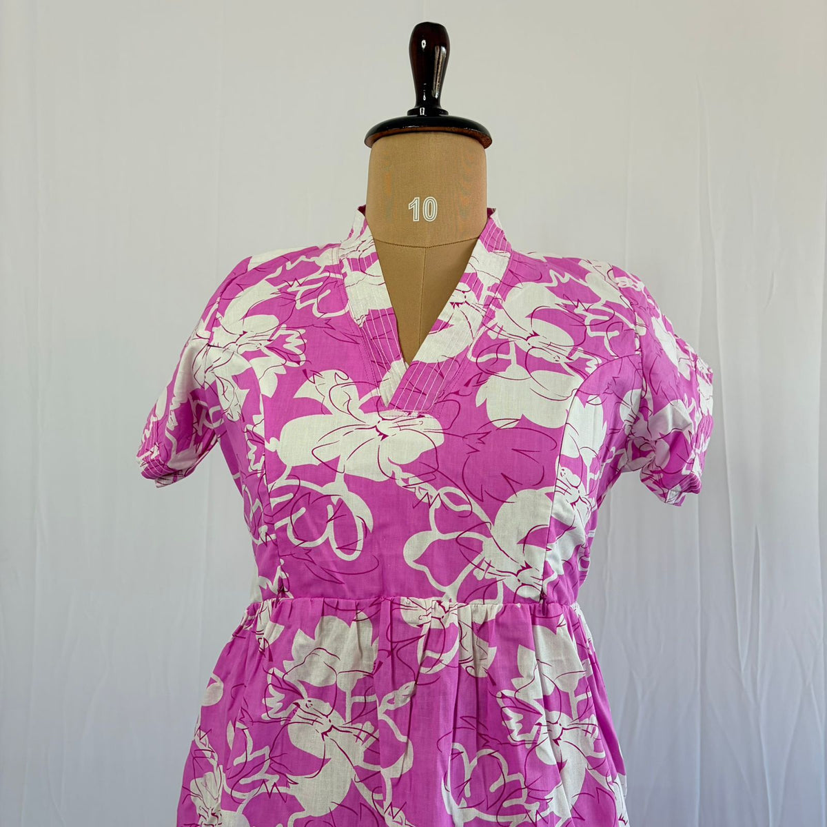 Pink Floral Printed Premium Cotton V Collar Neck Short Maternity Gown | Free Size |