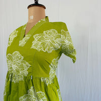Green Floral Printed Premium Cotton V Collar Neck Short Maternity Gown | Free Size |