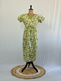 Green Floral Printed Premium Cotton Buttonless Zipless Short Maternity Nighty | Free Size | Chest Width 44″| Length 46″
