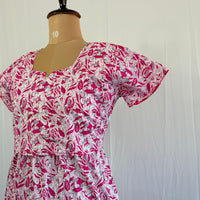 Pink Printed Premium Cotton Buttonless Zipless Short Maternity Nighty | Free Size | Chest Width 44″| Length 46″