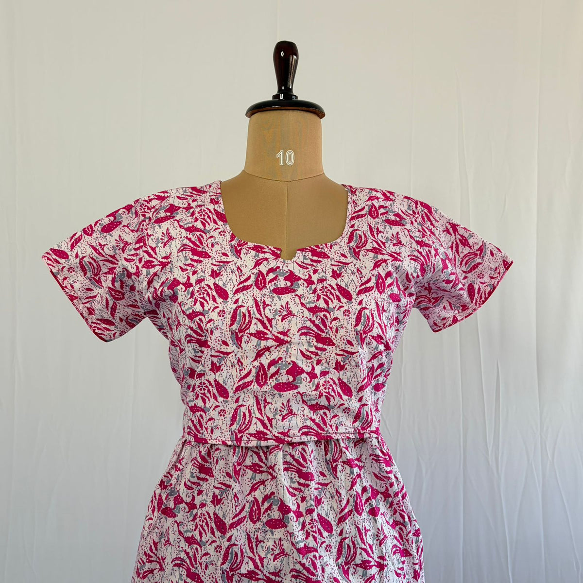 Pink Printed Premium Cotton Buttonless Zipless Short Maternity Nighty | Free Size | Chest Width 44″| Length 46″