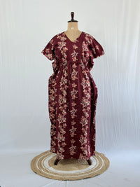 Maroon Floral Printed Premium Cotton Feeding Kaftan | Free Size | Chest Width 44″| Length 56″