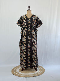 Coffee Brown Floral Printed Premium Cotton Feeding Kaftan | Free Size | Chest Width 44″| Length 56″