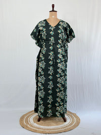 Green Floral Printed Premium Cotton Feeding Kaftan | Free Size | Chest Width 44″| Length 56″