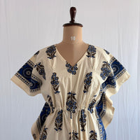 Blue Floral Printed White Premium Cotton Feeding Kaftan | Free Size | Chest Width 44″| Length 56″