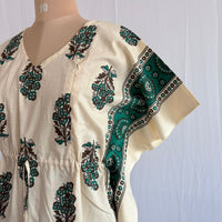 Green Floral Printed White Premium Cotton Feeding Kaftan | Free Size | Chest Width 44″| Length 56″