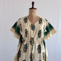 Green Floral Printed White Premium Cotton Feeding Kaftan | Free Size | Chest Width 44″| Length 56″