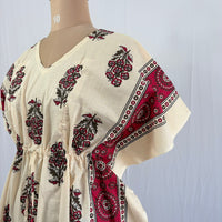 Red Floral Printed White Premium Cotton Feeding Kaftan | Free Size | Chest Width 44″| Length 56″