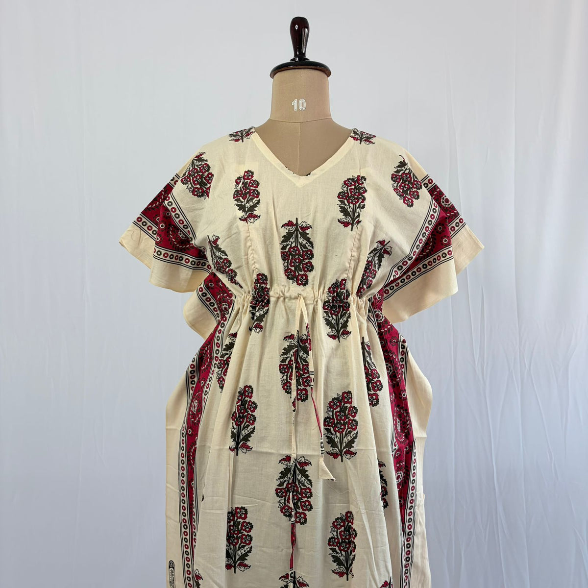 Red Floral Printed White Premium Cotton Feeding Kaftan | Free Size | Chest Width 44″| Length 56″