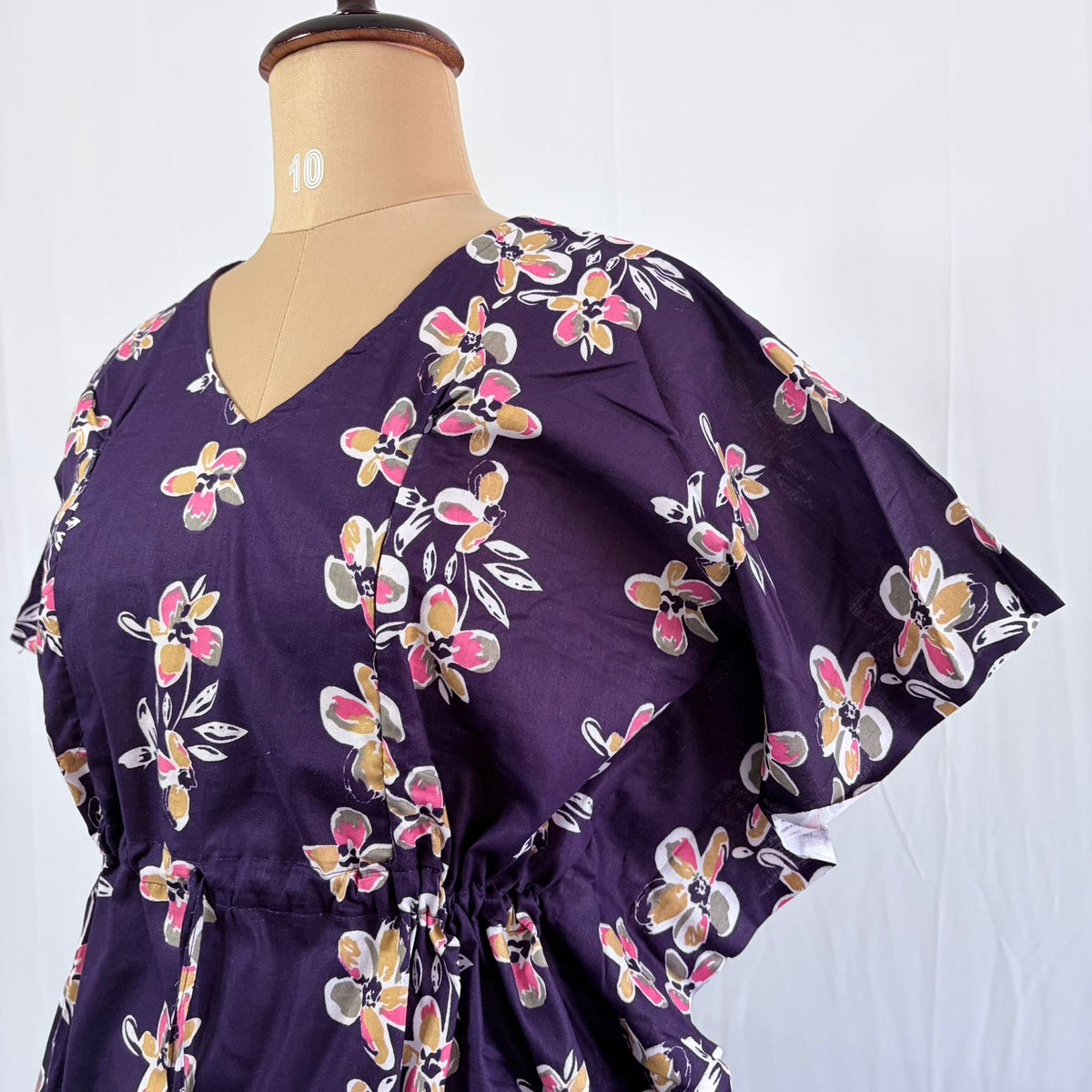 Violet Floral Printed Premium Cotton Feeding Kaftan | Free Size | Chest Width 44″| Length 56″