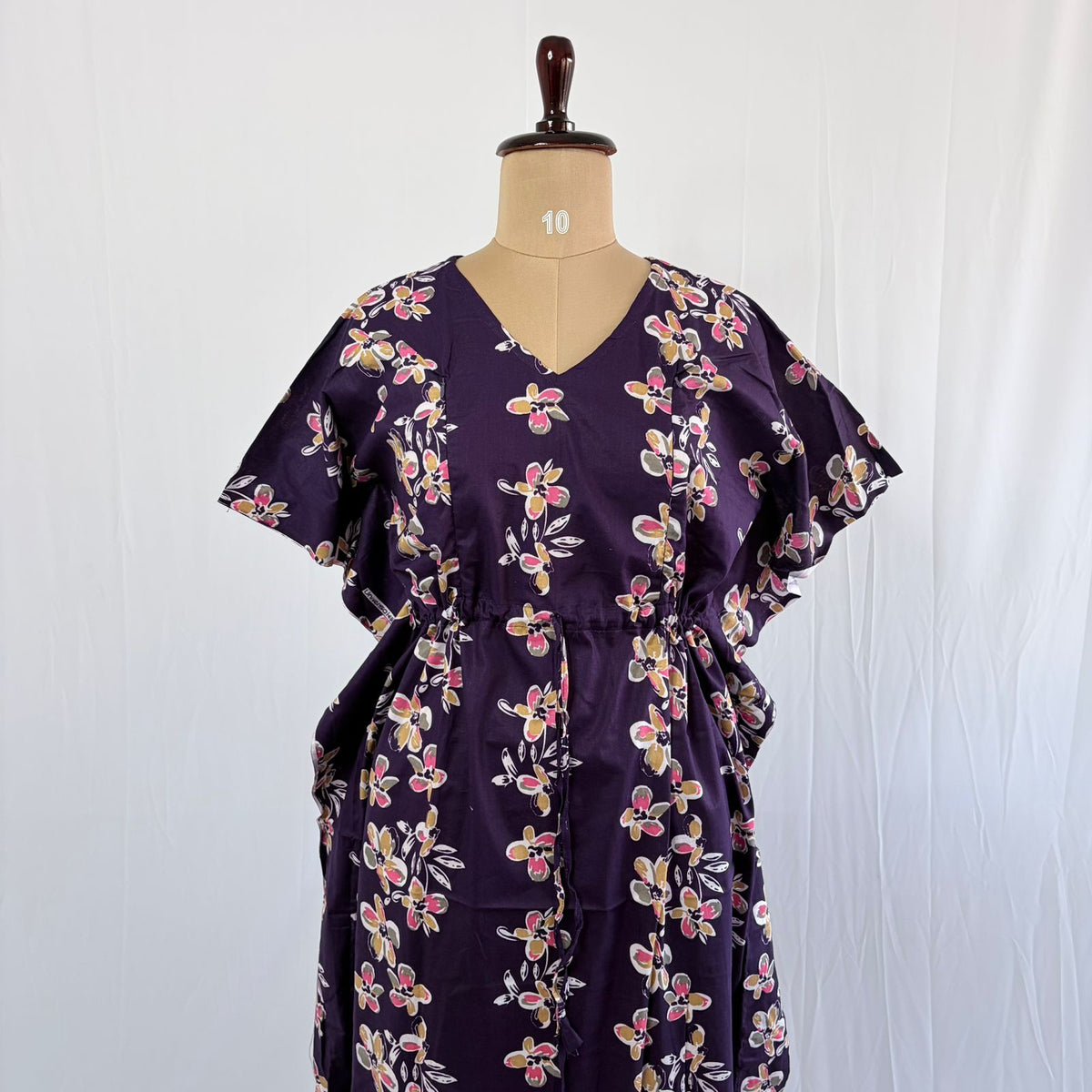 Violet Floral Printed Premium Cotton Feeding Kaftan | Free Size | Chest Width 44″| Length 56″
