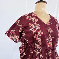 Maroon Floral Printed Premium Cotton Feeding Kaftan | Free Size | Chest Width 44″| Length 56″