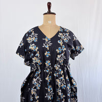Navy-Blue Floral Printed Premium Cotton Feeding Kaftan | Free Size | Chest Width 44″| Length 56″