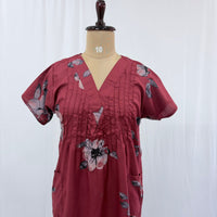 Maroon Floral Printed V-Neck Alfine Churidar Cut Nighty | Free Size | Chest Width 44″| Length 56″