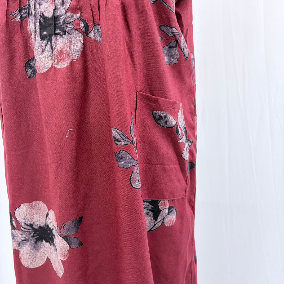 Maroon Floral Printed V-Neck Alfine Churidar Cut Nighty | Free Size | Chest Width 44″| Length 56″