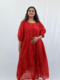 Orange Floral Embroidered Mul Chanderi Feeding Kurti With Two Side Invisible Zip | Free Size | 46" length
