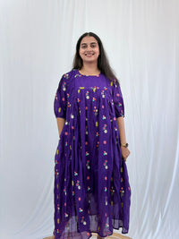Violet Floral Embroidered Mul Chanderi Feeding Kurti With Two Side Invisible Zip | Free Size | 46" length