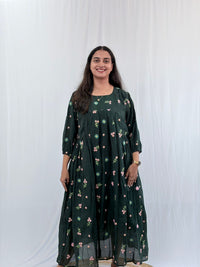Green Floral Embroidered Mul Chanderi Feeding Kurti With Two Side Invisible Zip | Free Size | 46" length