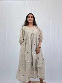 Beige Floral Embroidered Mul Chanderi Feeding Kurti With Two Side Invisible Zip | Free Size | 46" length
