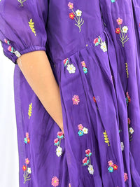Violet Floral Embroidered Mul Chanderi Feeding Kurti With Two Side Invisible Zip | Free Size | 46" length