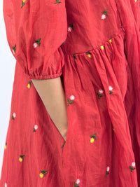 Orange Floral Embroidered Mul Chanderi Feeding Kurti With Two Side Invisible Zip | Free Size | 46" length