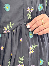 Black Floral Embroidered Mul Chanderi Feeding Kurti With Two Side Invisible Zip | Free Size | 46" length