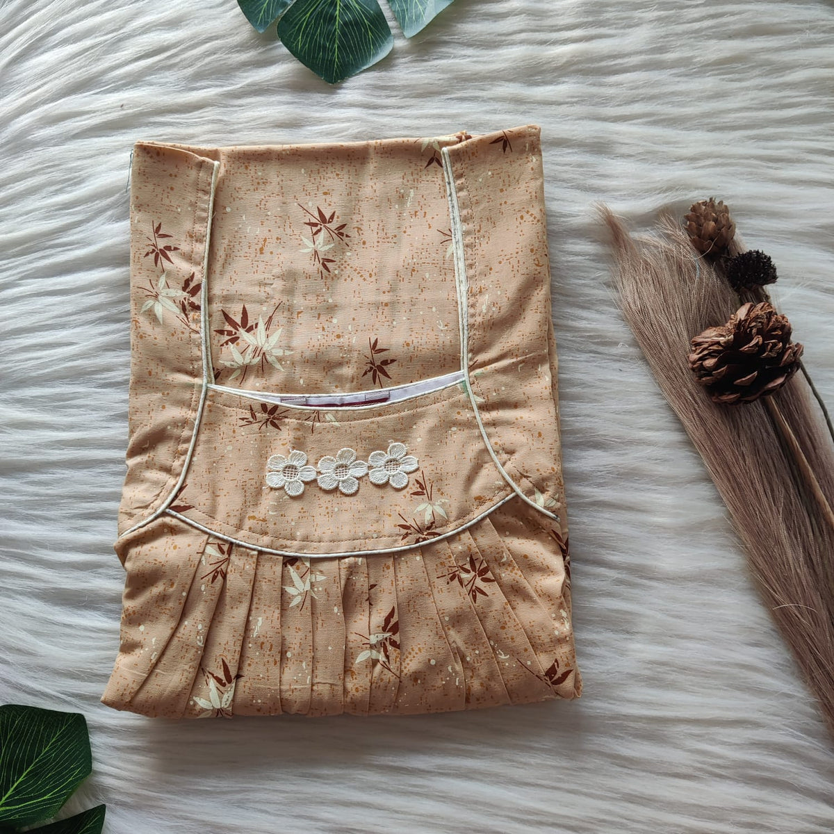 Pale Yellow Printed Premium Cotton Three Flower Nighty |Free Size | Chest Width 44"| Length 54"-55"