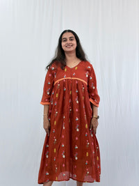 Rust Orange Floral Embroidered Mul Chanderi Feeding Kurti With Organza Lace And Single Centre Invisible Zip | Free Size | 46" length