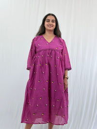 Purple Floral Embroidered Mul Chanderi Feeding Kurti With Organza Lace And Single Centre Invisible Zip | Free Size | 46" length