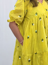 Yellow Floral Embroidered Mul Chanderi Flared Feeding Gown With Single Centre Invisible Zip | Free Size | 44" length