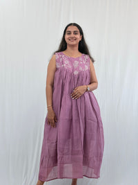 Mauve Pink Mul Chanderi Feeding Dress With Two Side Invisible Zip | Free Size | 46" length