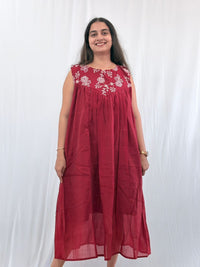 Maroon Mul Chanderi Feeding Dress With Two Side Invisible Zip | Free Size | 46" length