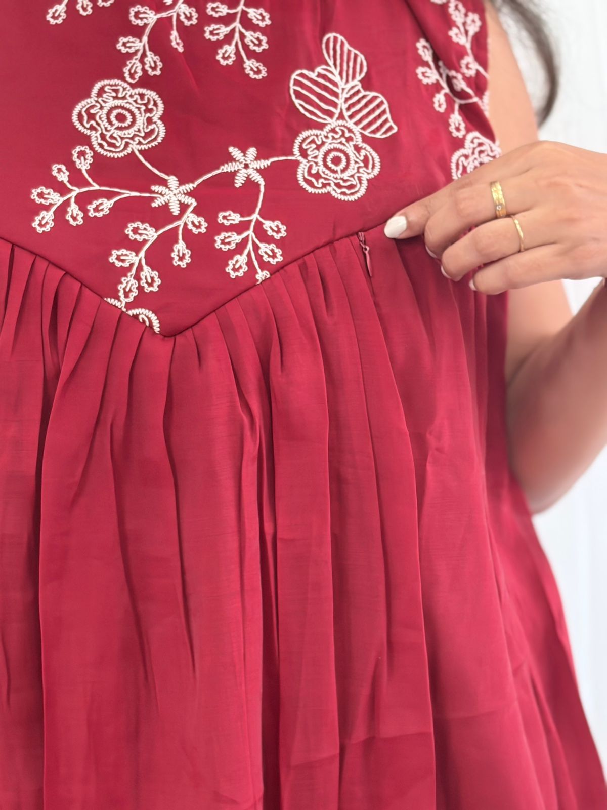 Maroon Mul Chanderi Feeding Dress With Two Side Invisible Zip | Free Size | 46" length