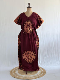 Maroon Batik Printed Chungidi Cotton Feeding Kaftan | Free Size | Chest Width 44″| Length 56″