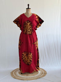 Red Batik Printed Chungidi Cotton Feeding Kaftan | Free Size | Chest Width 44″| Length 56″