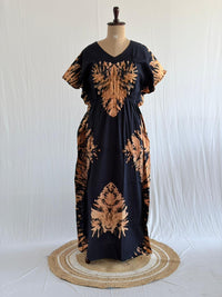 Navy-Blue Batik Printed Chungidi Cotton Feeding Kaftan | Free Size | Chest Width 44″| Length 56″