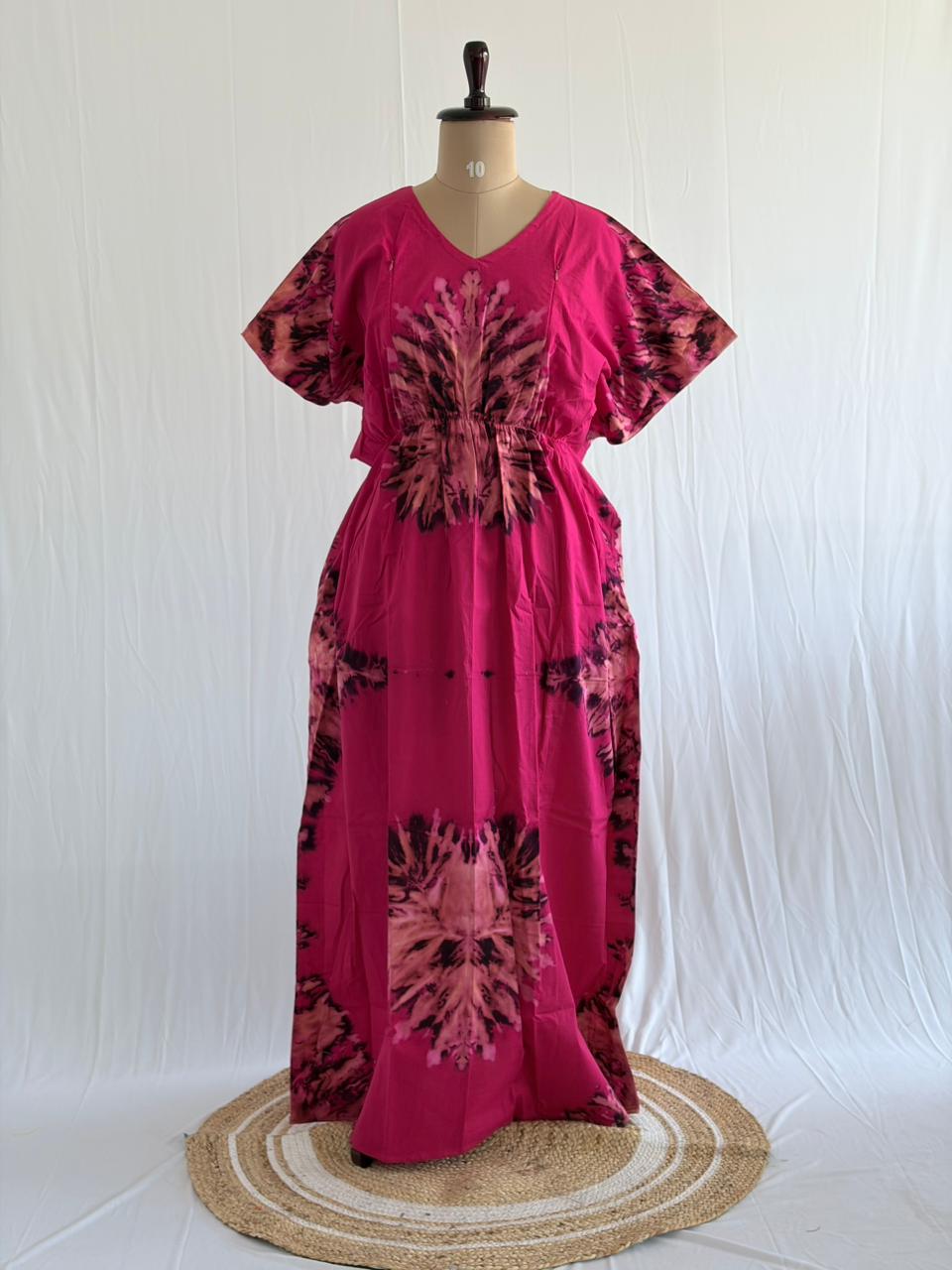 Pink Batik Printed Chungidi Cotton Feeding Kaftan | Free Size | Chest Width 44″| Length 56″