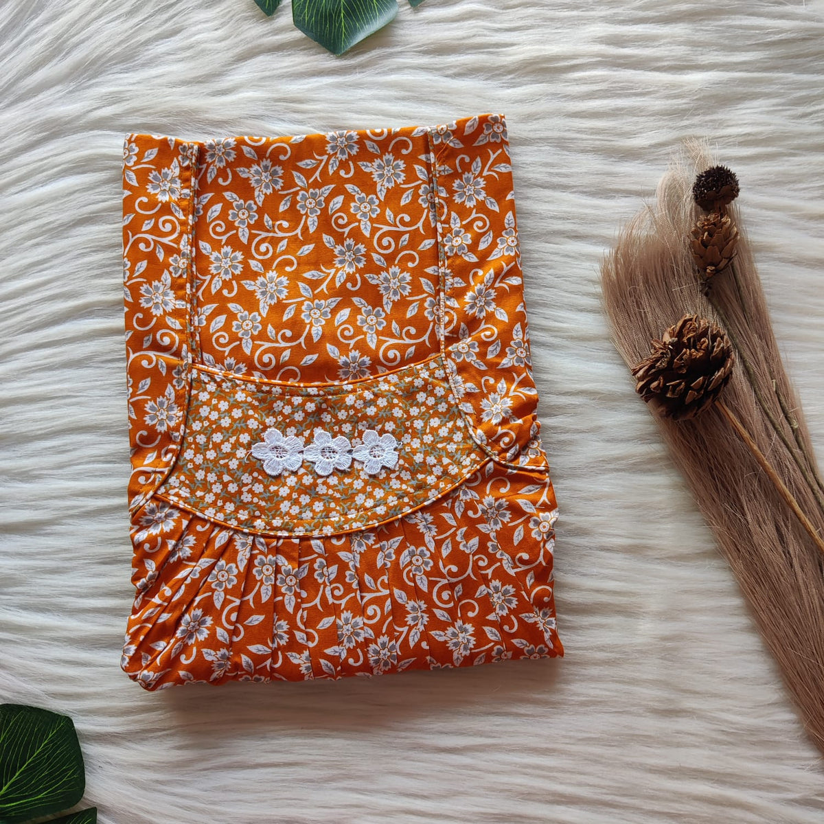 Grey Floral Printed Marigold Orange Premium Cotton Three Flower Nighty |Free Size | Chest Width 44"| Length 54"-55"